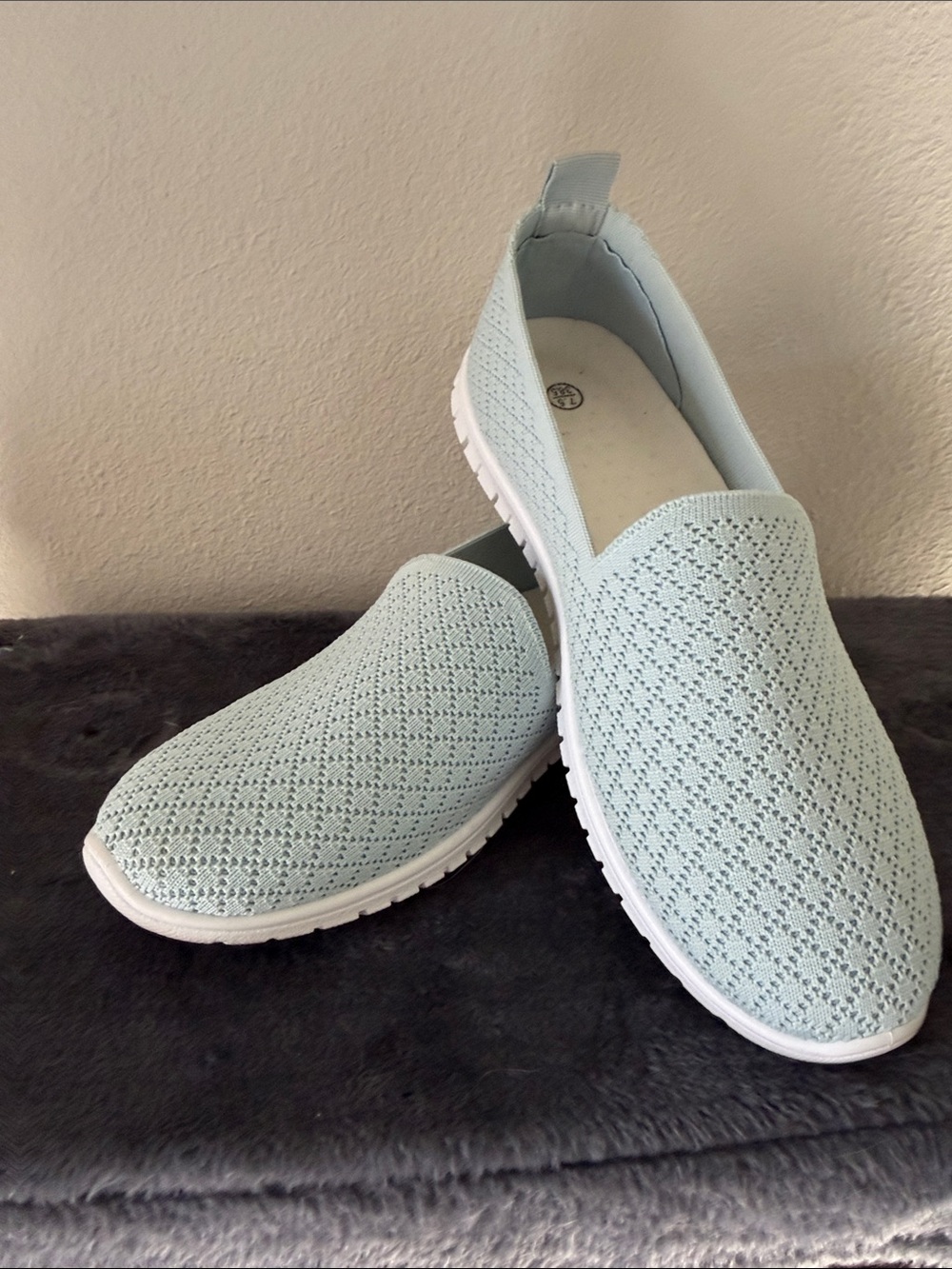 Light Blue Knit Slip-On Women's Casual Shoes